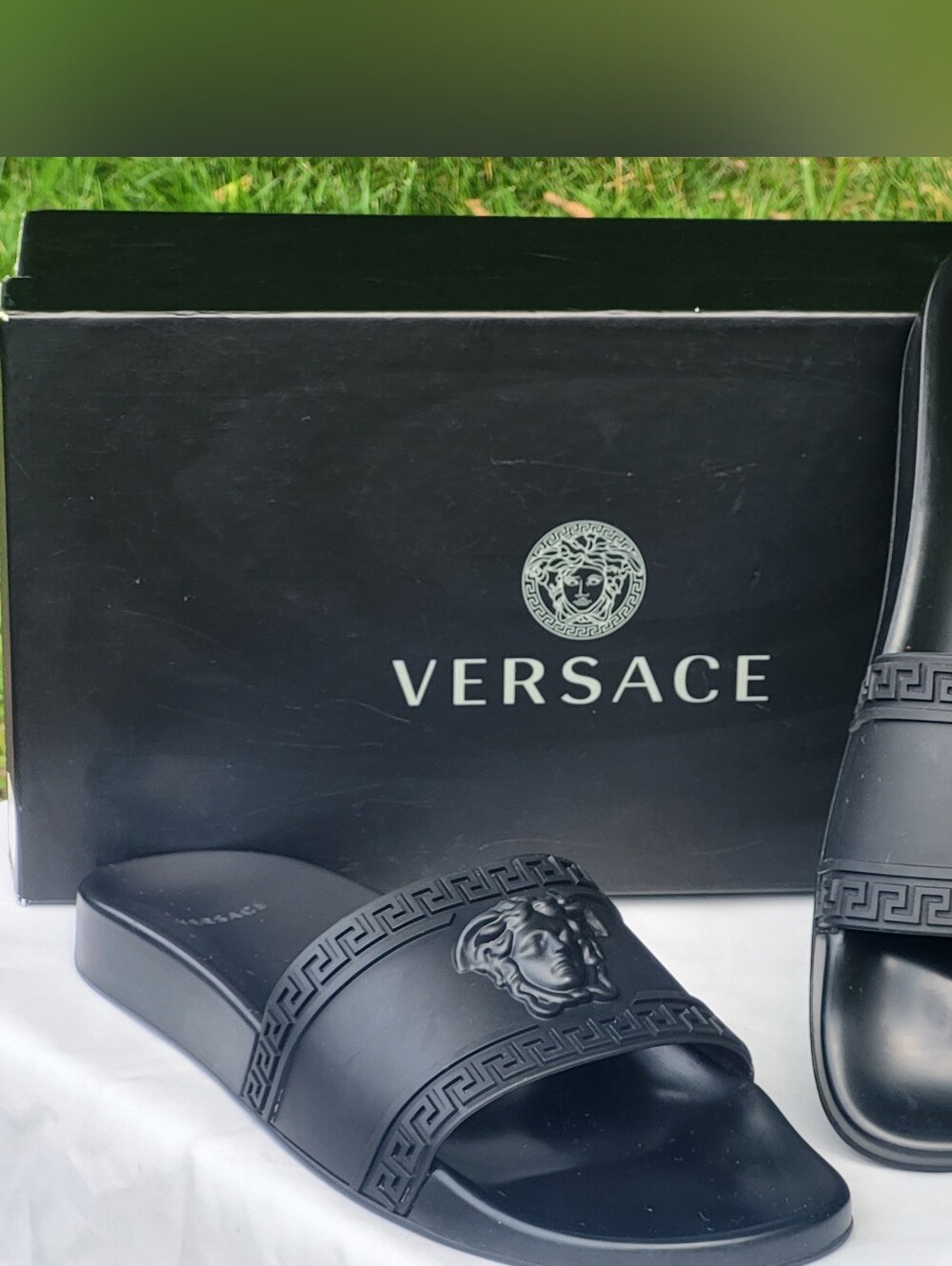 Versace Mens Black Slides Sandals Flip Flop Slip On Shoes